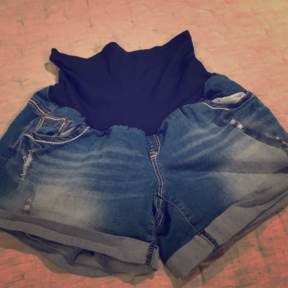 Maternity distressed jean shorts